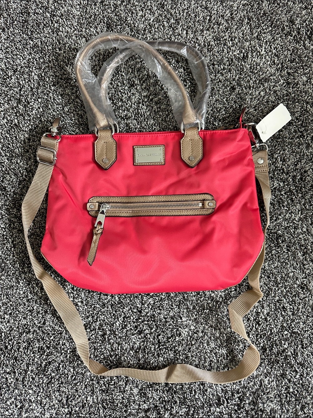 Dana Buchman Red Shoulder Bag with Tan Accents